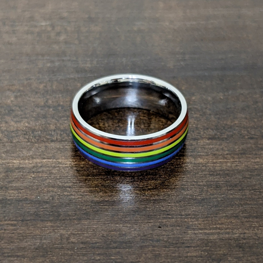 Stainless Steel Rainbow Enamel Pride Band